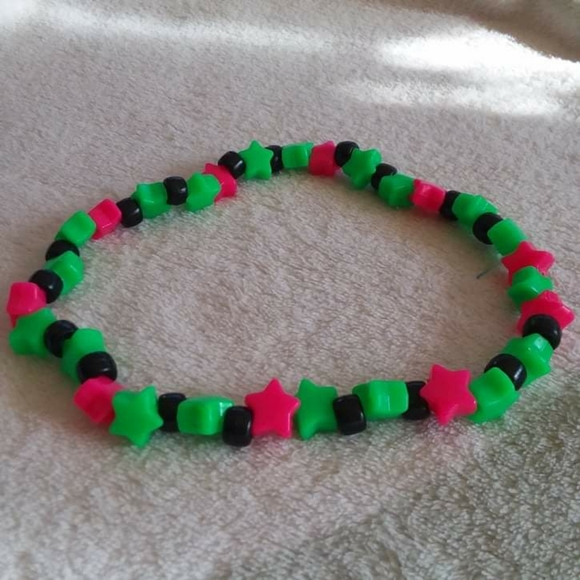 pink green star black kandi choker - Picture 1 of 14